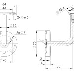 Handlaufhalter-Wand -Flach- Ronde D = 70 Anschraubplatte Vierkantrohr