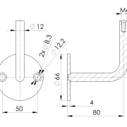 Handlaufhalter-Wand D = 42,4 Ronde D = 66 2 x Bohrung 8,3 mit Innengewinde M6