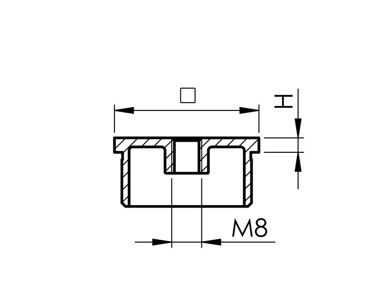V2A Endkappe vierkant 40x40x2 mit Gewinde M8