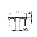 V2A Endkappe vierkant 40x40x2 mit Gewinde M8