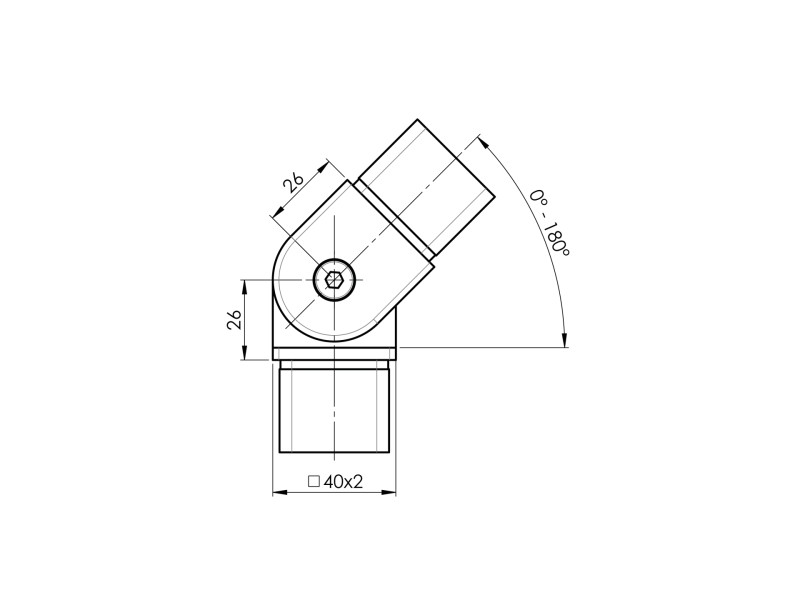 V2A Steckfitting Gelenk für Vierkantrohr 40x40 x 2 mm Winkel einstellbar Edelstahl 0° - 180°